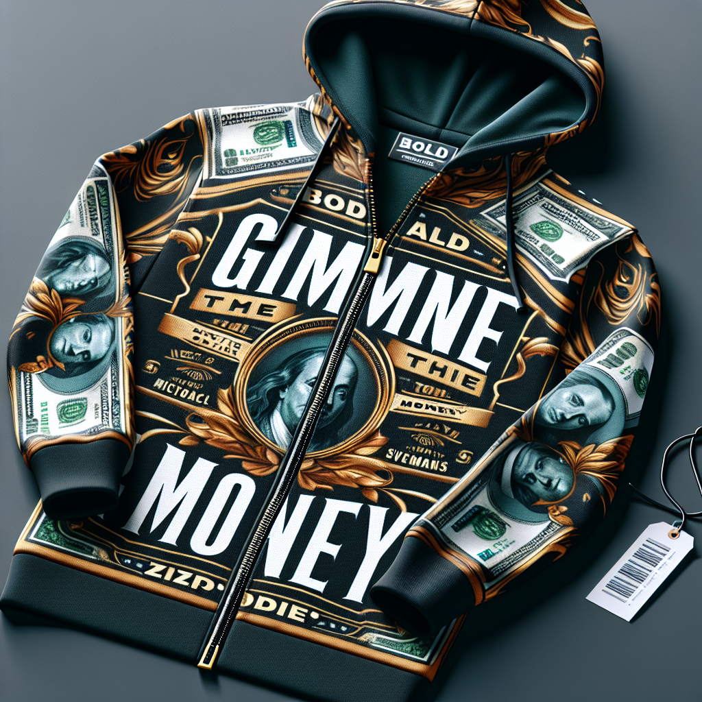 Gimme the Money Zipper Hoodie with bold print and full-length zipper